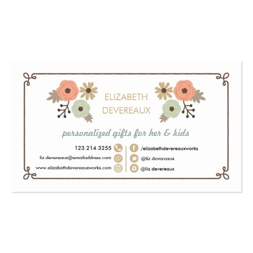 Chic Floral Hello Business Card Template (back side)