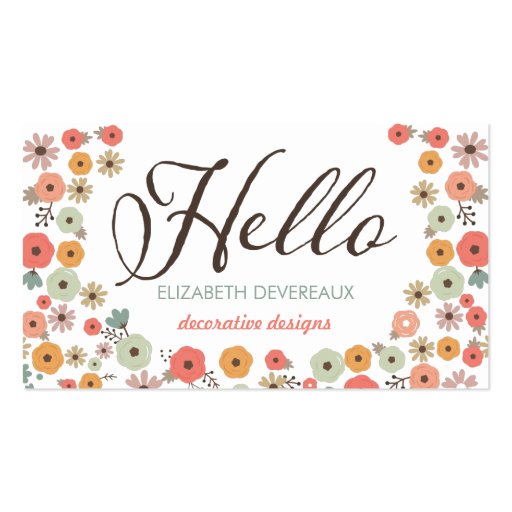 Chic Floral Hello Business Card Template (front side)