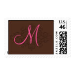 Chic Flourish Monogram Postage in pink and brown