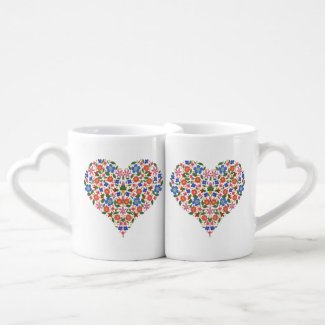 Chic Folk Art Style Floral Heart Lovers Mugs