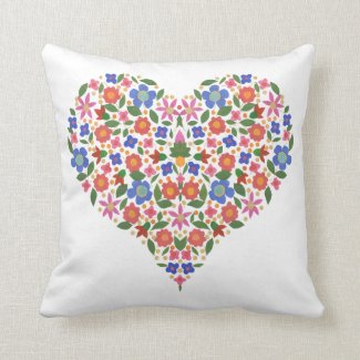 Chic Folk Art Style Floral Heart Pillow or Cushion