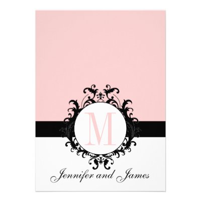 Chic French Damask Monogram Wedding Invitation