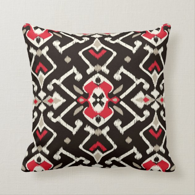 Chic geometric black red ikat tribal pattern throw pillows