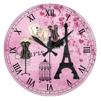 Chic Girly Pink Paris Fashion Clock at Zazzle