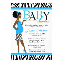 Chic Glam Modern Mom Blue Zebra Baby Shower Custom Invitations