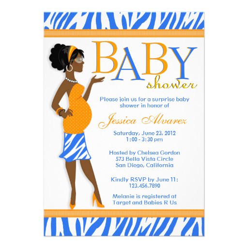 Chic Glam Modern Mom Blue Zebra Baby Shower Custom Invitations