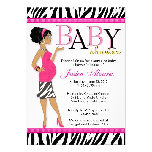 Chic Glam Modern Mom Pink Zebra Baby Shower Personalized Invitation