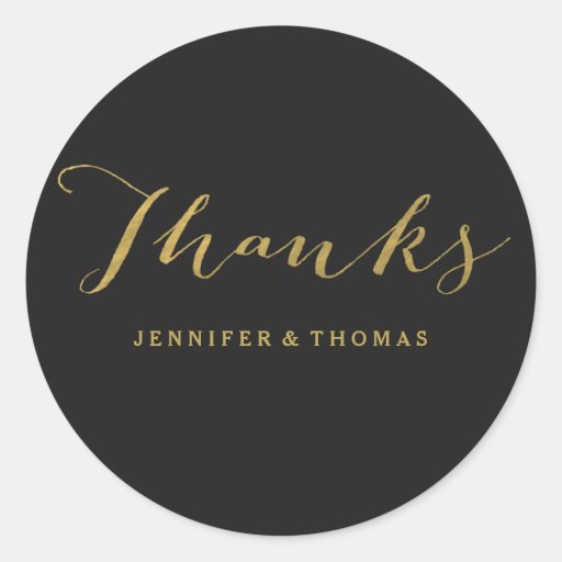 Chic Gold and Black Thank You Stickers | Zazzle