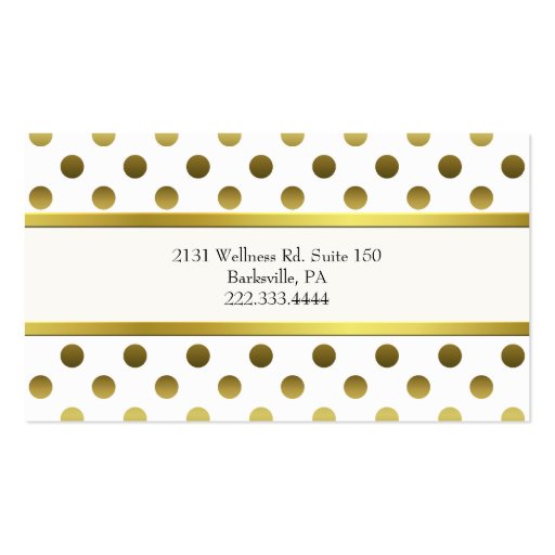 Chic Gold and White Polka Dot Business Card (back side)