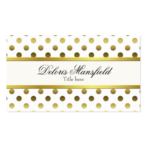 Chic Gold and White Polka Dot Business Card (front side)