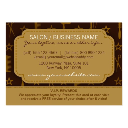 Chic Gold & Coco Brown Salon Loyalty Rewards Card Business Cards (back side)