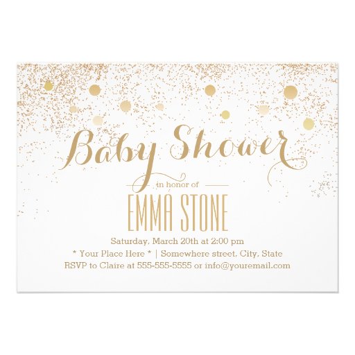Chic Gold Confetti Dots Baby Shower Invitations