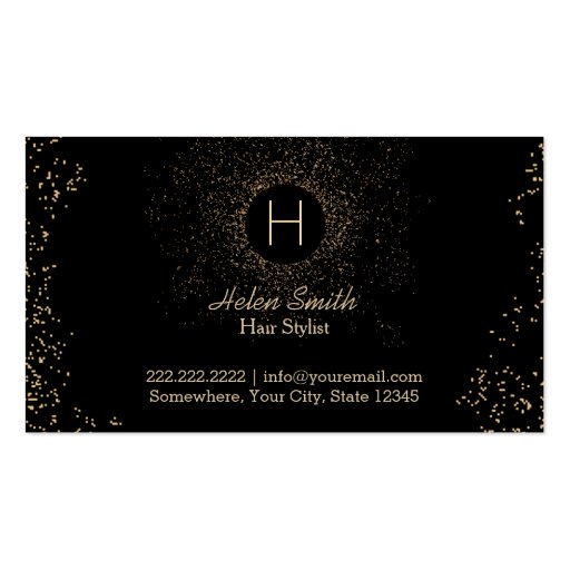 Chic Gold Confetti Monogram Hair Stylist Business Card (front side)
