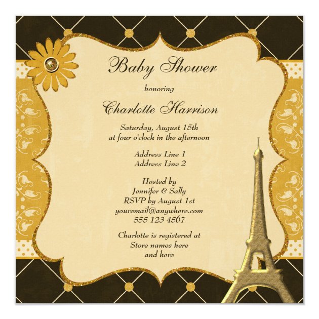 Chic Gold Eiffel Tower Baby Shower Card