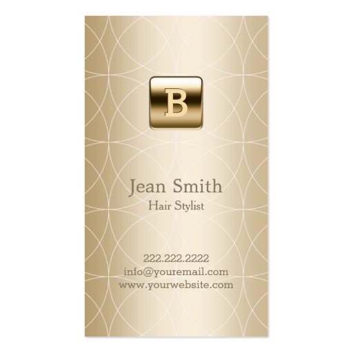 Chic Gold Foil Monogram Round Corner Hair Stylist Business Card Template (front side)