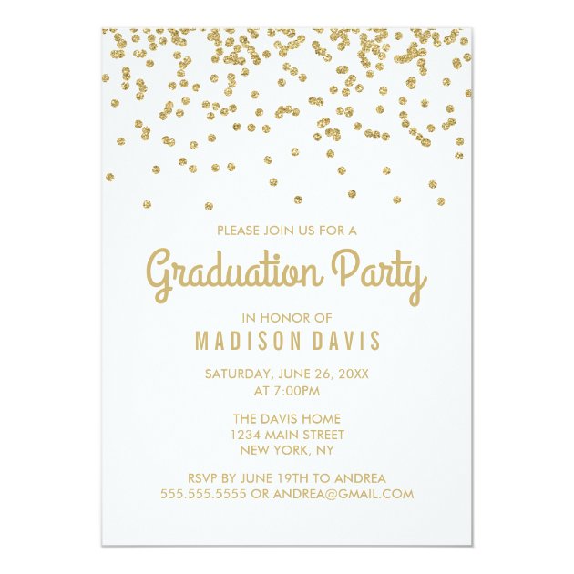 Chic Gold Glitter Confetti Graduation Party 5x7 Paper Invitation Card (front side)