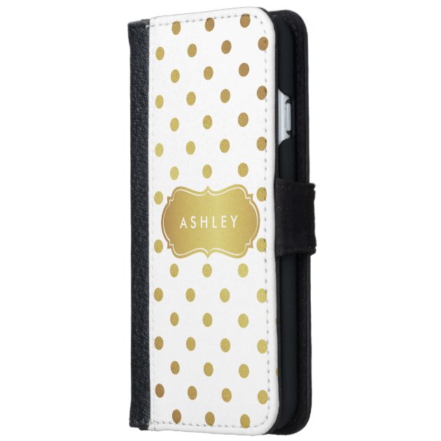 Chic Gold Glitter Polka Dots - Girly Stylish iPhone 6 Wallet Case-1