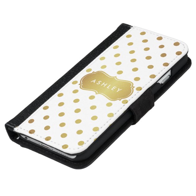 Chic Gold Glitter Polka Dots - Girly Stylish iPhone 6 Wallet Case-5