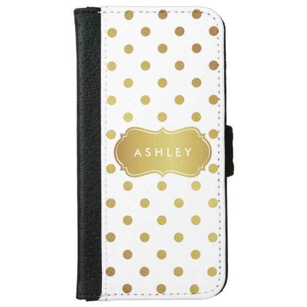 Chic Gold Glitter Polka Dots - Girly Stylish iPhone 6 Wallet Case-0