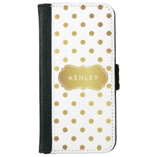 Chic Gold Glitter Polka Dots - Girly Stylish iPhone 6 Wallet Case
