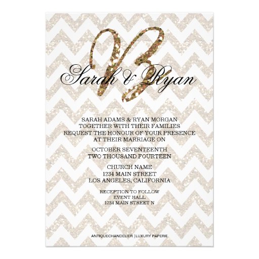CHIC GOLD GLITTER PRINT WEDDING INVITATION