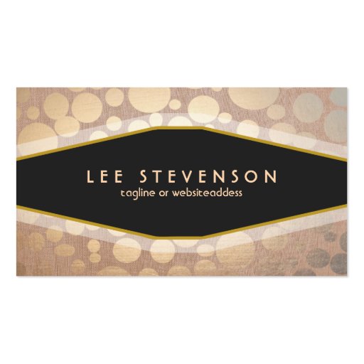Chic Gold Leaf Circles Beige Linen Look Fashion Business Card Template (front side)