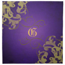 Chic Gold Scroll Purple Monogram Napkins