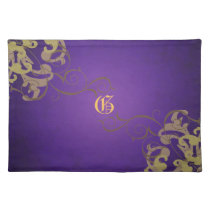 Chic Gold Scroll Purple Monogram Placemats
