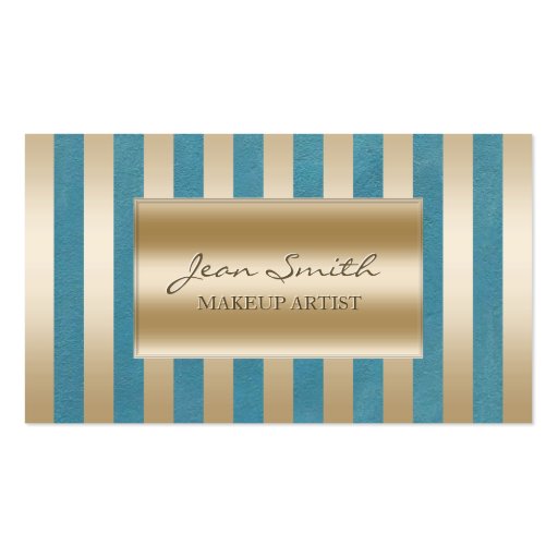 Chic Gold Stripes Teal Green Makeup Artist Business Cards (front side)