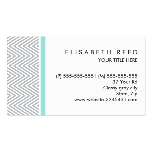 Chic gray chevrons aqua blue professional profile business card (back side)