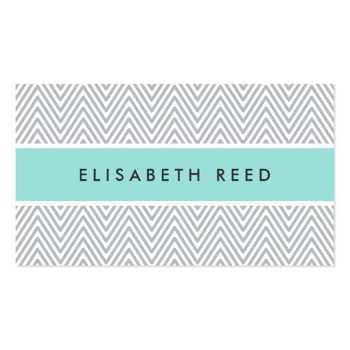 Chic gray chevrons aqua blue professional profile business card (front side)