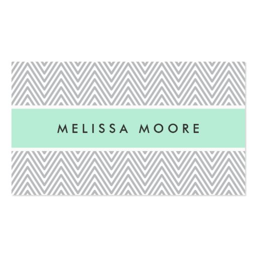 Chic gray chevrons mint green professional profile business card template (front side)
