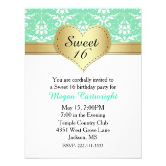 Chic Green Damask Sweet 16 Birthday Invitation