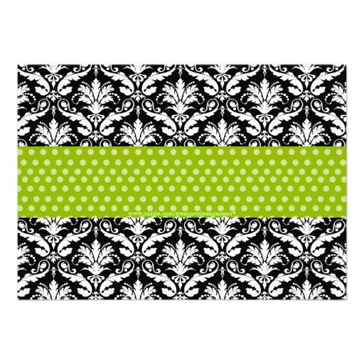 Chic Green Polka Dot Damask Baby Shower Invite