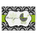 Chic Green Polka Dot Damask Baby Shower Thank You Greeting Cards