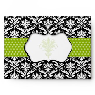 Chic Green Polka Dot Damask Envelope