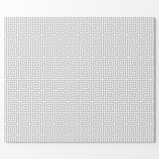 Chic grey greek key geometric patterns monogram wrapping paper