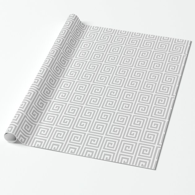 Chic grey greek key geometric patterns monogram wrapping paper 1/4