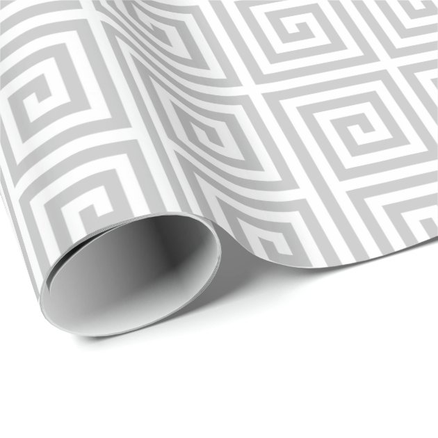 Chic grey greek key geometric patterns monogram wrapping paper 3/4