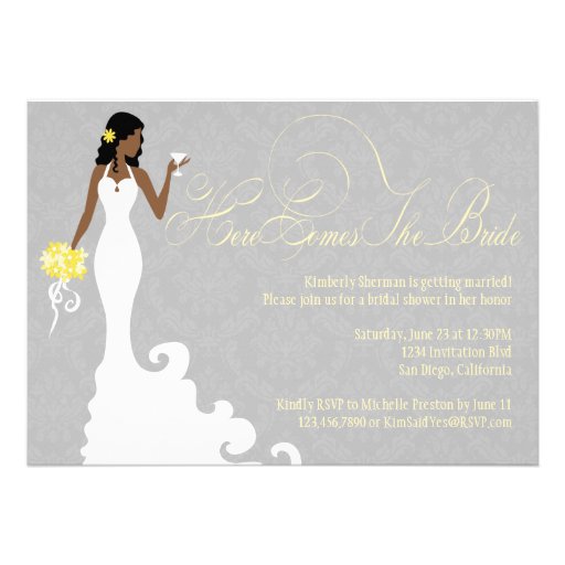 Chic Grey Yellow Here Comes the Bride Shower Invitation