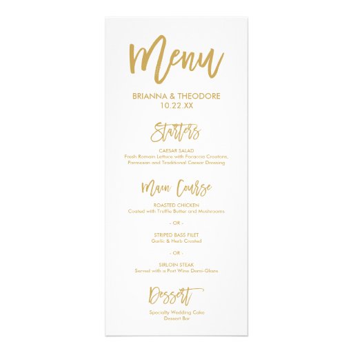 Chic Hand Lettered Gold Wedding Menu Zazzle