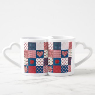 Chic Hearts and Roses Faux Patchwork Lovers' Mugs Lovers Mugs