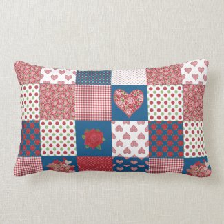 Chic Hearts and Roses Faux Patchwork Lumbar Pillow