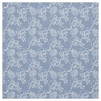 Chic Indigo Blue Ethnic Floral Print Fabric