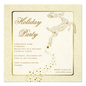 Chic Ivory &amp; Gold Holiday Party Invitation