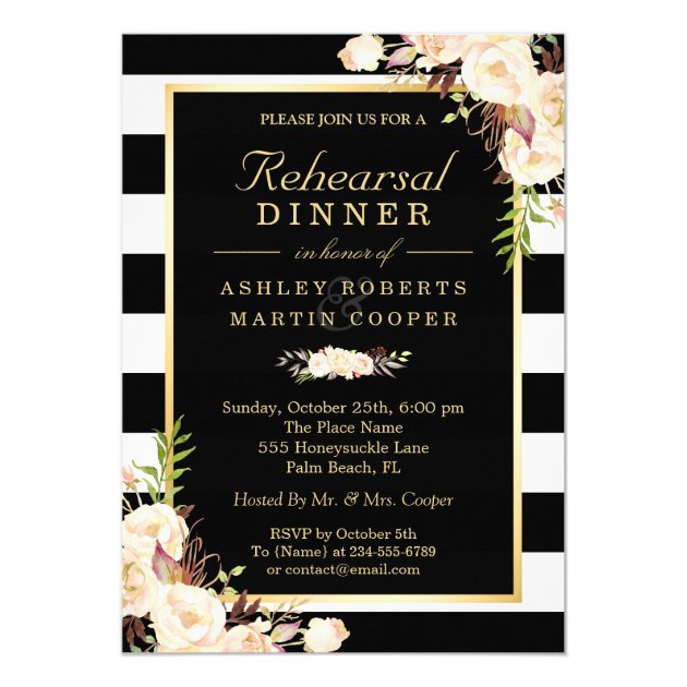 Chic Ivory White Flowers Wedding Rehearsal Dinner Card (front side)