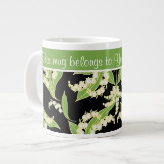 Chic Jumbo Coffee Mug: Lilies of the Valley, Black Extra Large Mug