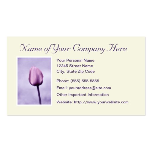 Chic Lavender Tulip Business Cards (front side)
