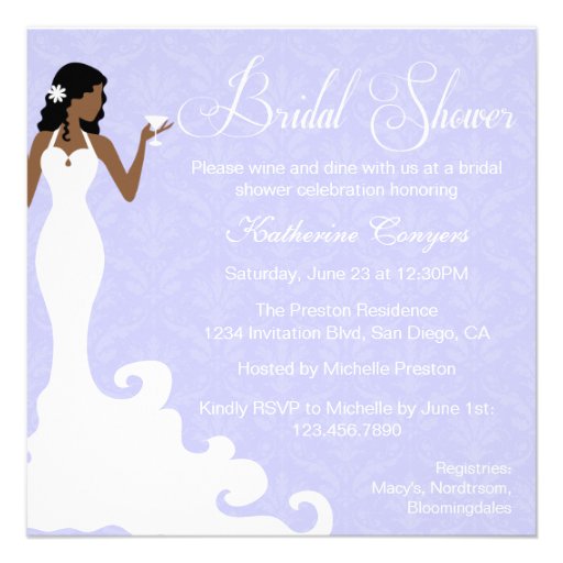 Chic Lavender Wine Damask Bridal Shower Invitation