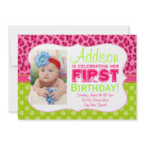 Chic Leopard & Polka Dots Lime Green & Pink Invite